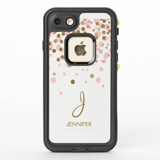 Pink and Gold Foil Confetti Monogram LifeProof iPhone Case (Back)