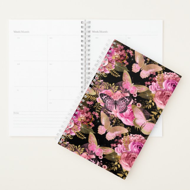 Pink and Gold Foil Floral Butterfly Pattern Planner (Display)