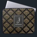 Pink and Gold Foil Floral Pattern Elegant Monogram Laptop Sleeve<br><div class="desc">Pink,  Black and Faux Gold Foil Floral Pattern Elegant Monogram Case. This case can be customised to include your initial and full name.</div>