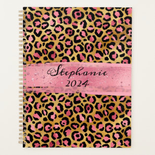 Pink and Gold Foil Leopard Brush Stroke Planner