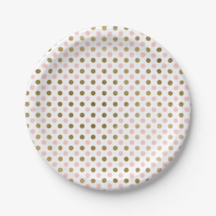 Pink and Gold Foil Polka Dot Pattern Paper Plate