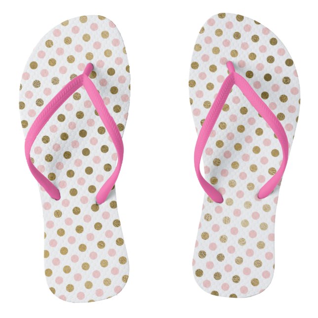 Pink and Gold Foil Polka Dot Pattern Thongs (Footbed)