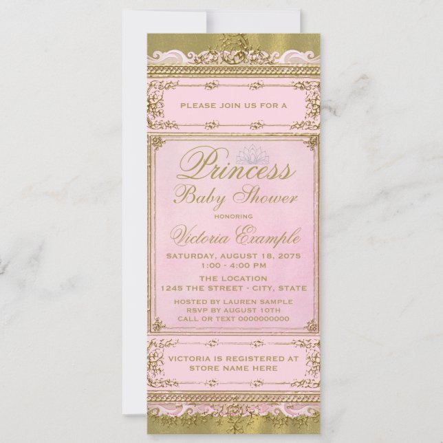 Pink and Gold Foil Princess Baby Shower Invitation (Front)