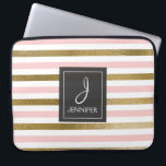 Pink and Gold Foil Stripe Elegant Monogram Laptop Sleeve<br><div class="desc">Pink and Faux Gold Foil Striped Elegant Monogram Case. This case can be customised to include your initial and full name.</div>