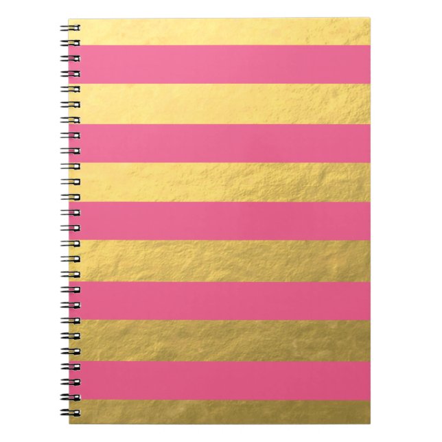 Pink and Gold Foil Stripes Printed Notebook (Front)