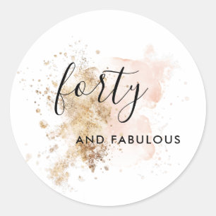 Pink And Gold Forty 40th Birthday  Classic Round Sticker