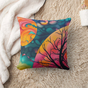 pink and gold full moon Tree Silhouette Cushion