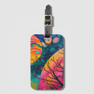 pink and gold full moon Tree Silhouette Luggage Tag