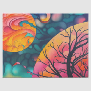 pink and gold full moon Tree Silhouette Tissue Paper