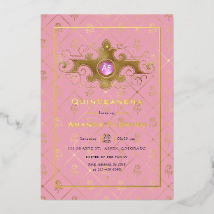 Pink and Gold Gemstone Quinceañera Monogram