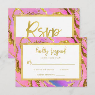 Pink and Gold Geode RSVP Card