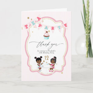 Pink and Gold Girl 12th Birthday Tea Party Thank You Card