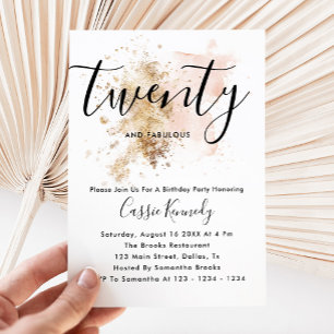 Pink And Gold Girl 20th Birthday Invitation