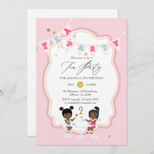 Pink and Gold Girl 2nd Birthday Tea Party Invitation