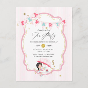Pink and Gold Girl 3rd Birthday Tea Party Postcard