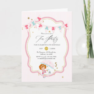 Pink and Gold Girl 5th Birthday Tea Party Invitation