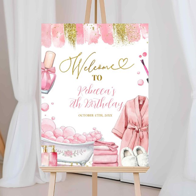 Pink and Gold Girl Spa Party Welcome Sign (Creator Uploaded)