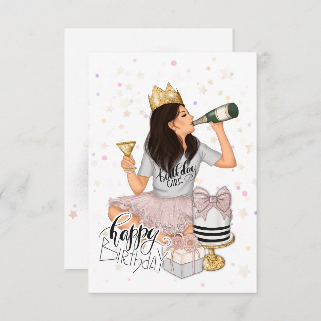 Pink and Gold Girly Birthday Party Invitation (Front/Back)