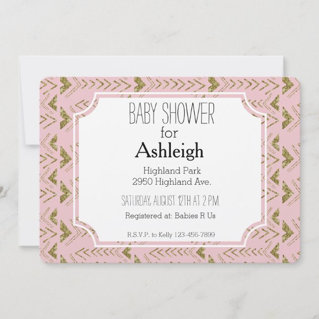 Pink and Gold Glam Arrows baby shower Invitation (Front)