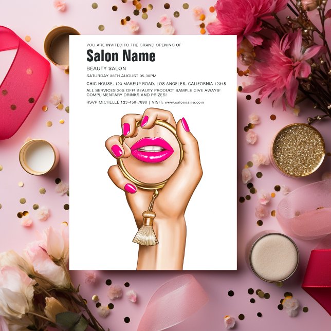 Pink and Gold Glam Chic Beauty Salon Opening Invitation (Creator Uploaded)
