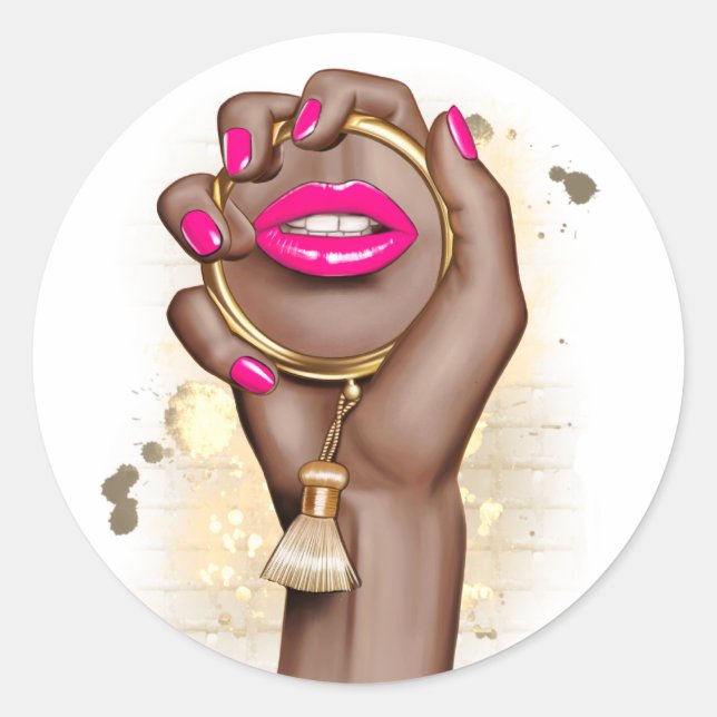 Pink and Gold Glam Chic Classic Round Sticker (Front)