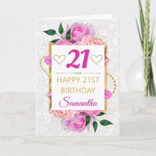 Pink and Gold Glam Roses Birthday Card