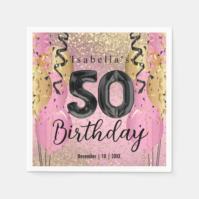Pink and Gold Glitter 50th Birthday  Napkin (Front)