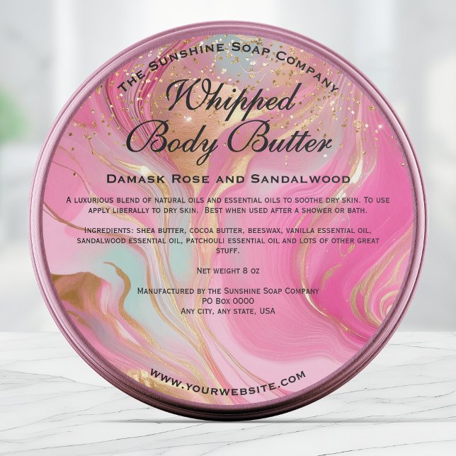 Pink and Gold Glitter Body Butter Jar Label (Creator Uploaded)