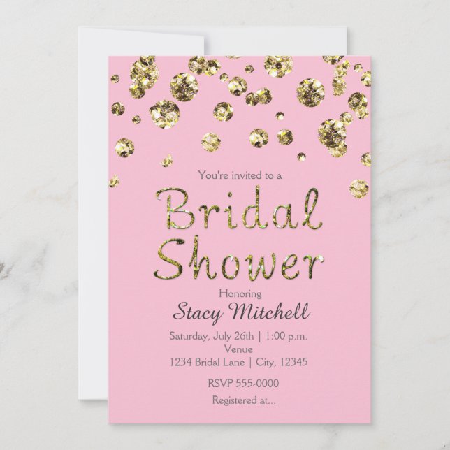 Pink and Gold Glitter Bridal Shower Invitation (Front)