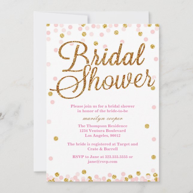 Pink and Gold Glitter Bridal Shower Invitations (Front)