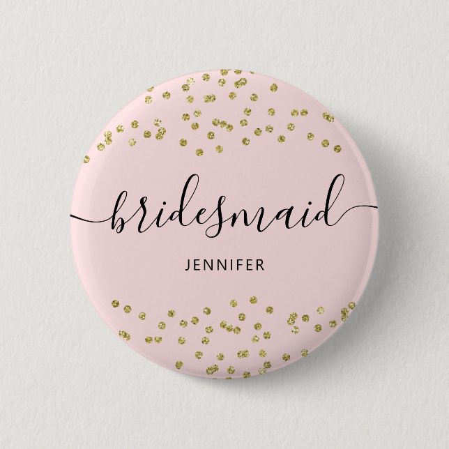 Pink and Gold Glitter bridesmaid  6 Cm Round Badge (Front)