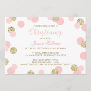 Pink and Gold Glitter Christening Invites