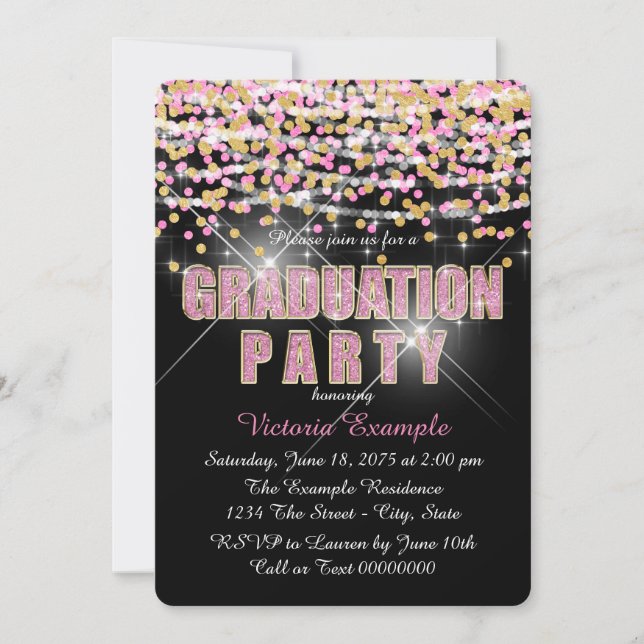 Pink and Gold Glitter Confetti Graduation Party Invitation (Front)