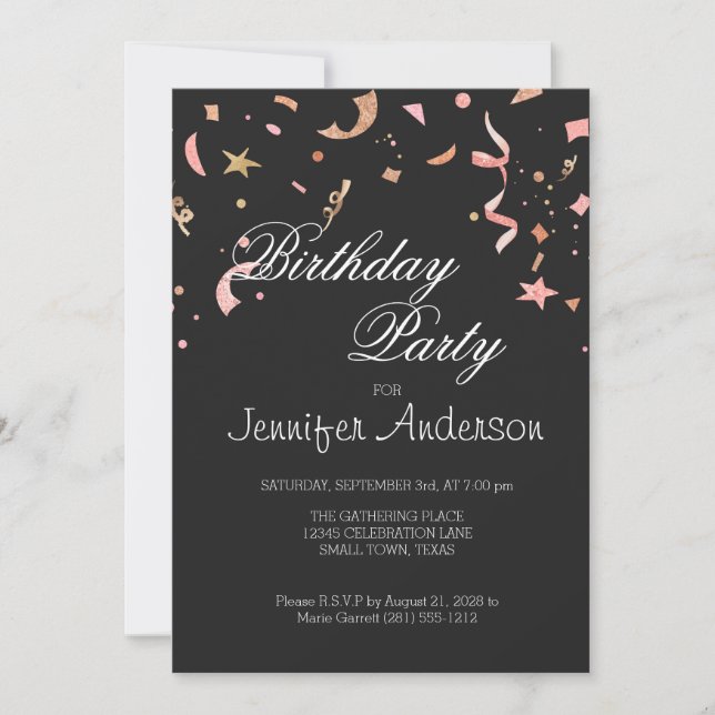 Pink and Gold Glitter Confetti on Black Background (Front)