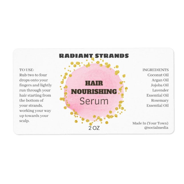 Pink And Gold Glitter Drops Serum Labels (Front)
