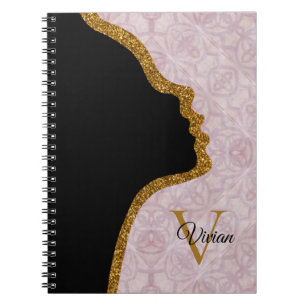 Pink And Gold Glitter Face Monogram Name Notebook