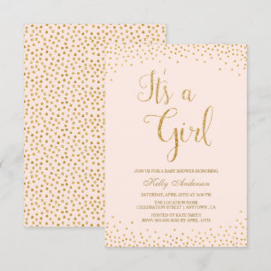 Pink and Gold Glitter Girl Baby Shower Invitations