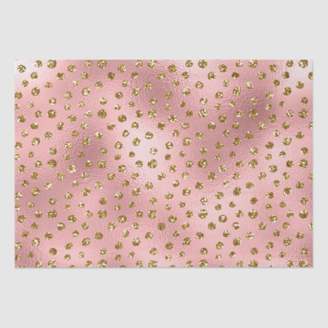 Pink and Gold Glitter Glam Polka Dots Pattern Tissue Paper (Front)