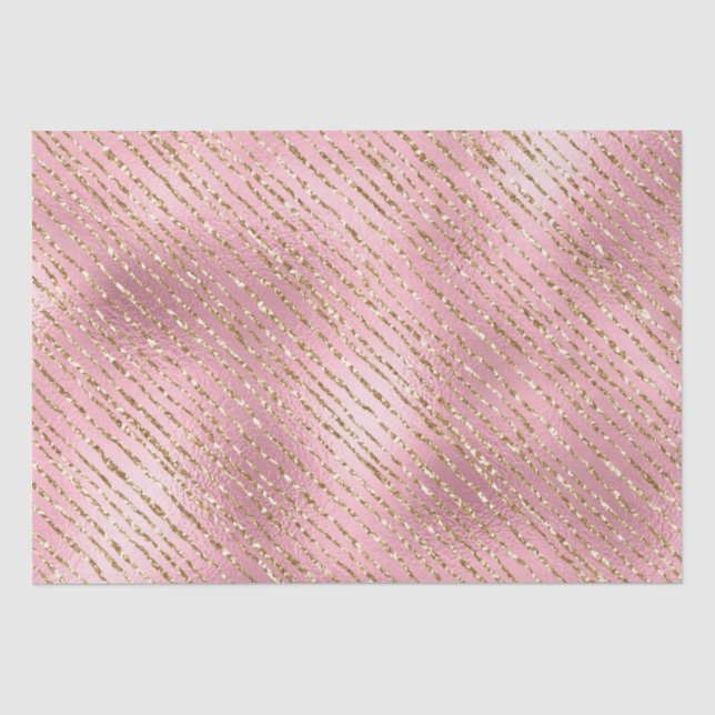 Pink and Gold Glitter Glam Stripes Pattern Tissue Paper (Front)
