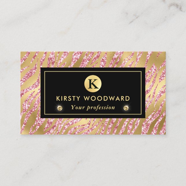 Pink and Gold Glitter Glam Tiger Stripes Pattern Business Card (Front)