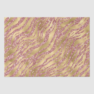 Pink and Gold Glitter Glam Tiger Stripes Pattern Tissue Paper