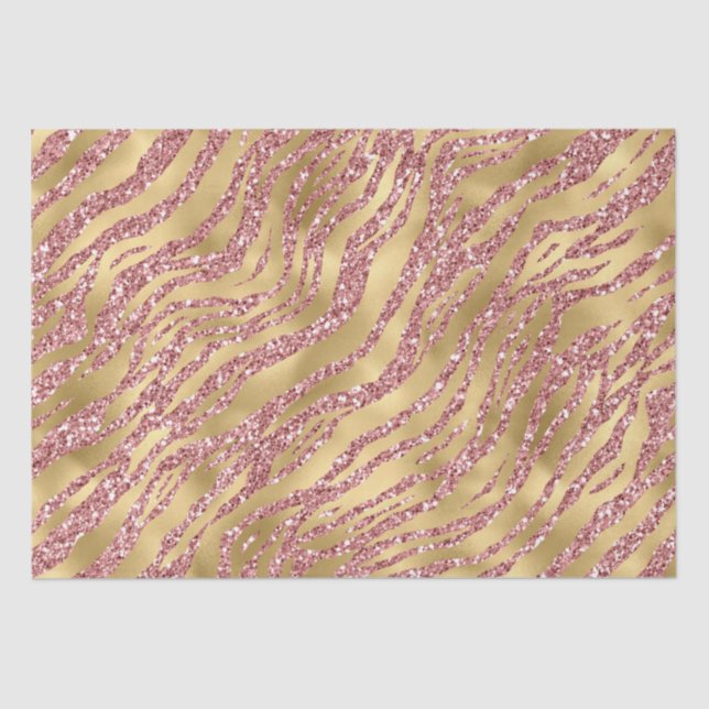 Pink and Gold Glitter Glam Tiger Stripes Pattern Tissue Paper (Front)