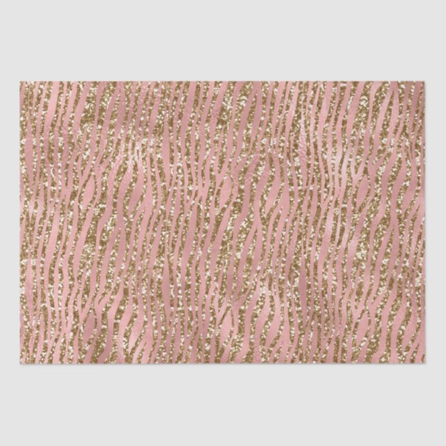 Pink and Gold Glitter Glam Tiger Stripes Pattern Tissue Paper (Front)