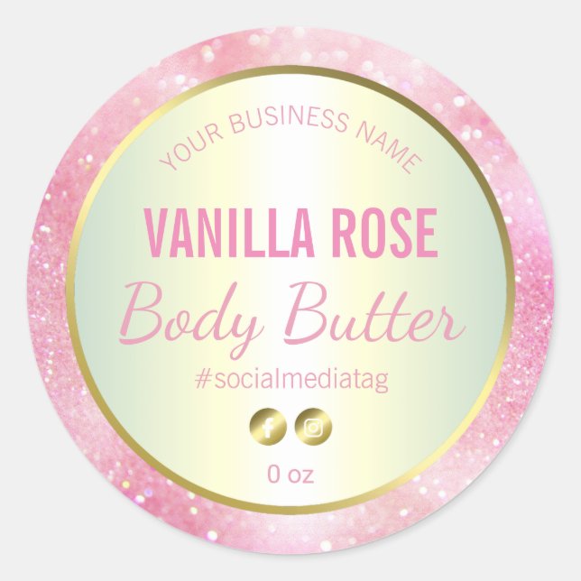 Pink And Gold Glitter Holographic Product Label (Front)