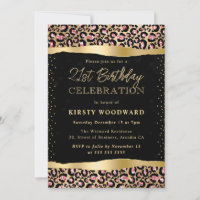 Pink and Gold Glitter Leopard Spots 21st Birthday
