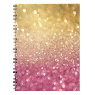 pink and gold glitter look notebook
