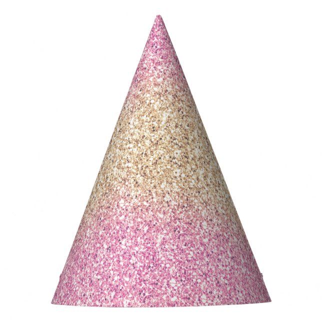Pink and Gold Glitter Ombre Kids Birthday Party Party Hat (Front)