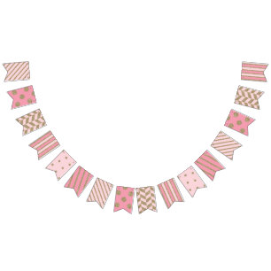 Pink and Gold Glitter Patterned Bunting