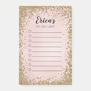 Pink and Gold Glitter Personal To-do Checklist Post-it Notes