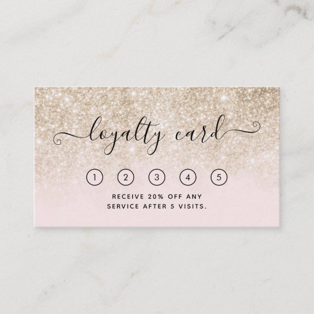 Pink and Gold Glitter Salon Loyalty Card with Logo (Front)